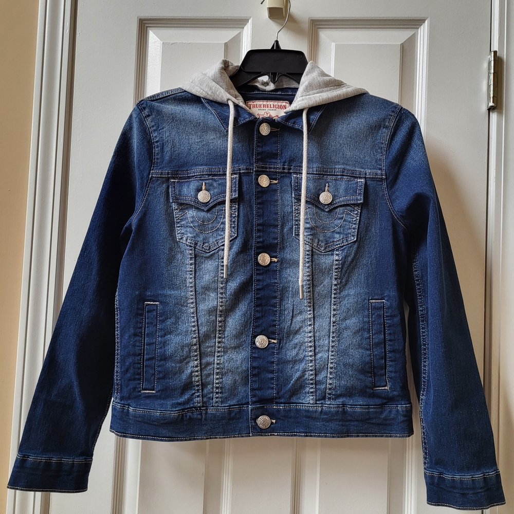 TRUE RELIGION Women's Relaxed Denim Trucker Hooded Jacket size M New Medium